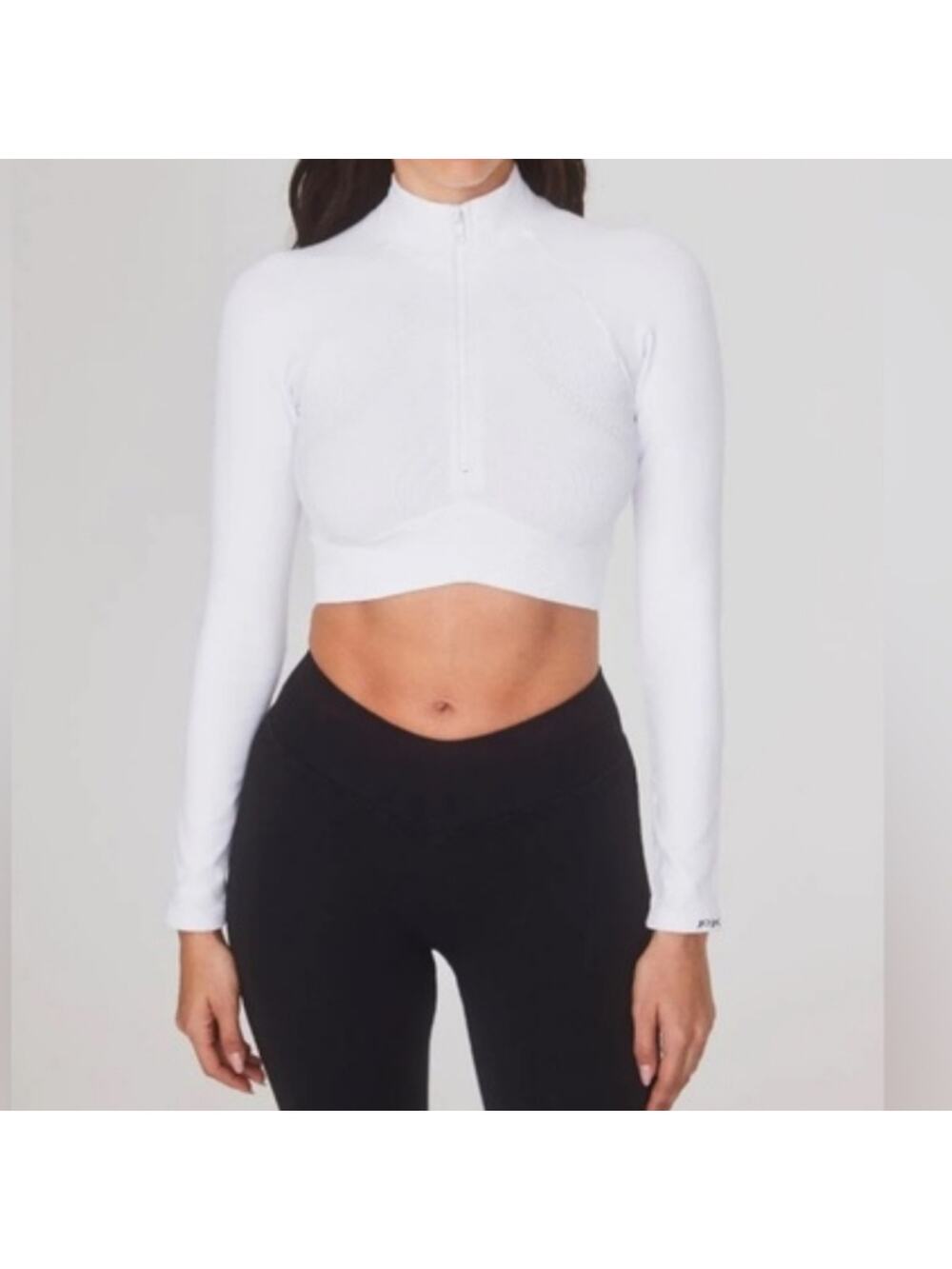Joja NEW Exhale Long Sleeve Ribbed Cropped Zipper Mockneck Athletic Top XS Luna